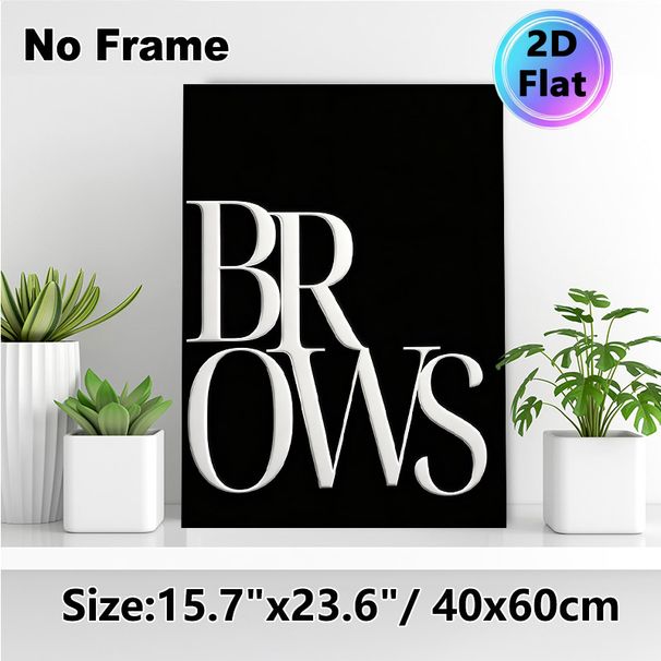 Brows Typography Painting Poster, Sleek Minimalist White Bold Lettering Poster, Stylish Eye-catching Decor Suitable For Beauty Studio, Bedroom, Vanity_maomaolike.com