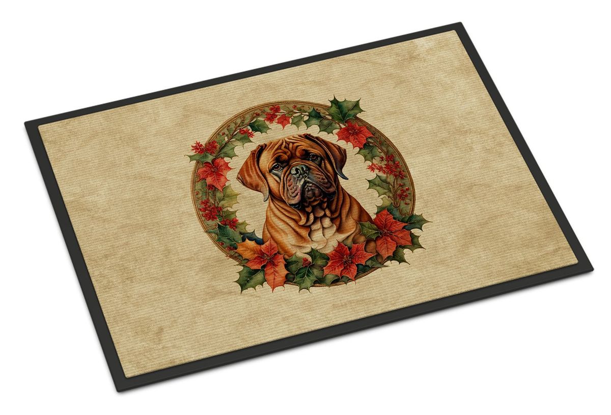 Dogue De Bordeaux Christmas Flowers Doormat Front Door Mat Indoor Outdoor Rugs For Entryway, Non Slip Washable Low Pile, 24H X 36W_maomaolike.com