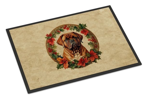 Dogue De Bordeaux Christmas Flowers Doormat Front Door Mat Indoor Outdoor Rugs For Entryway, Non Slip Washable Low Pile, 24H X 36W_maomaolike.com