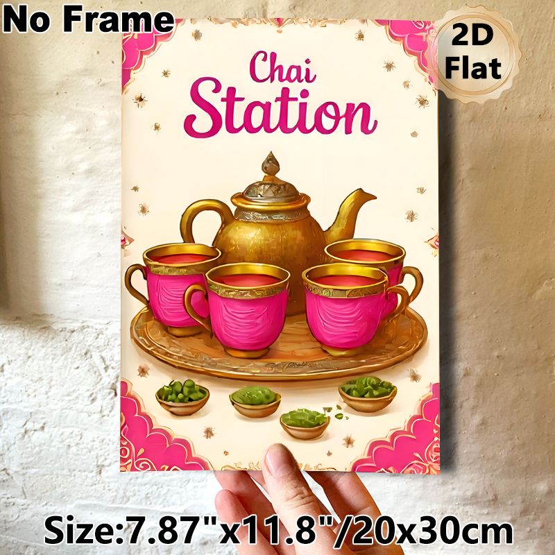 Chai Station Themed Painting Poster, Rich-toned Traditional Tea Set & Spices Scene Poster, Cozy Cultural Decor Option For Kitchen, Tea Room Or Dining_maomaolike.com