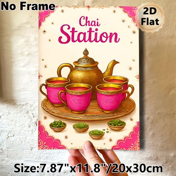 Chai Station Themed Painting Poster, Rich-toned Traditional Tea Set & Spices Scene Poster, Cozy Cultural Decor Option For Kitchen, Tea Room Or Dining_maomaolike.com