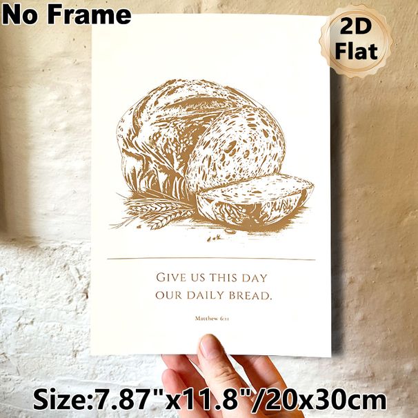 Bible Verse & Bread Themed Painting Poster, Warm-toned Vintage Line Art Poster, Serene Religious-inspired Decor Ideal For Kitchen, Dining Room And_maomaolike.com