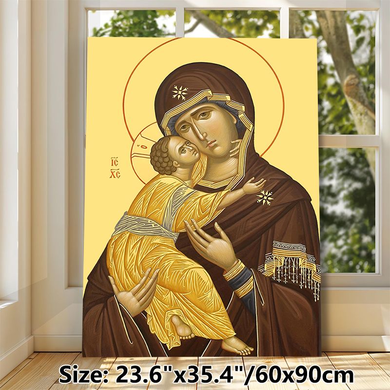 Religious Madonna And Child Painting Poster, Traditional Orthodox-style Sacred Scene Poster, Serene Spiritual Artwork Suitable For Home, Prayer Space_maomaolike.com