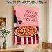 Pizza Lovers Club Themed Painting Poster, Warm-toned Cartoon-style Poster With Pepperoni Pizza, Wine Bottle & Glass, Cozy Food-inspired Decor Ideal_maomaolike.com