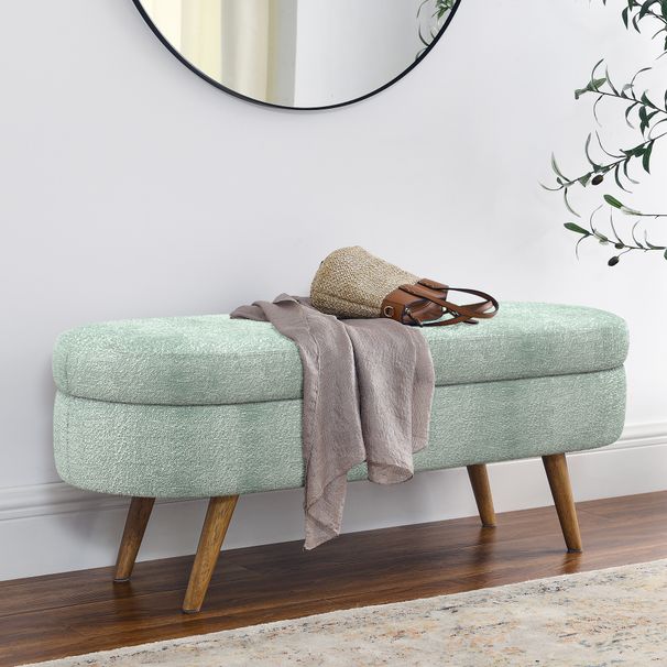 Ottoman Oval Storage Bench,Rubber Wood Legs, Gray (43.5"x16"x16") Cyan_maomaolike.com