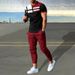 Men's Clothing casual short-sleeved suit 3D digital printing color stripes fashion short-sleeved trousers suit_maomaolike.com