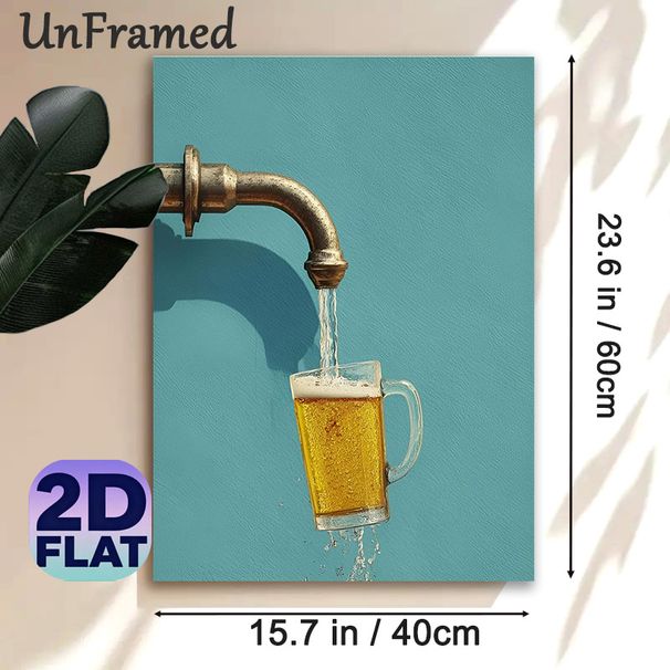 Creative Beer Themed Painting Poster, Whimsical Surreal Scene Poster, Unique Eye-catching Decor Ideal For Home Bar, Kitchen Or Lounge_maomaolike.com