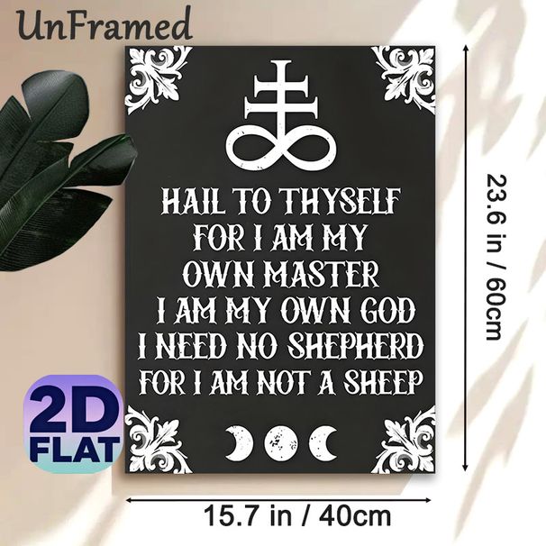 Leviathan Cross & Self-empowerment Quote Painting Poster, Vintage Gothic Monochrome Poster, Dark-toned Design With Ornate Scrolls, Moon Phases And_maomaolike.com