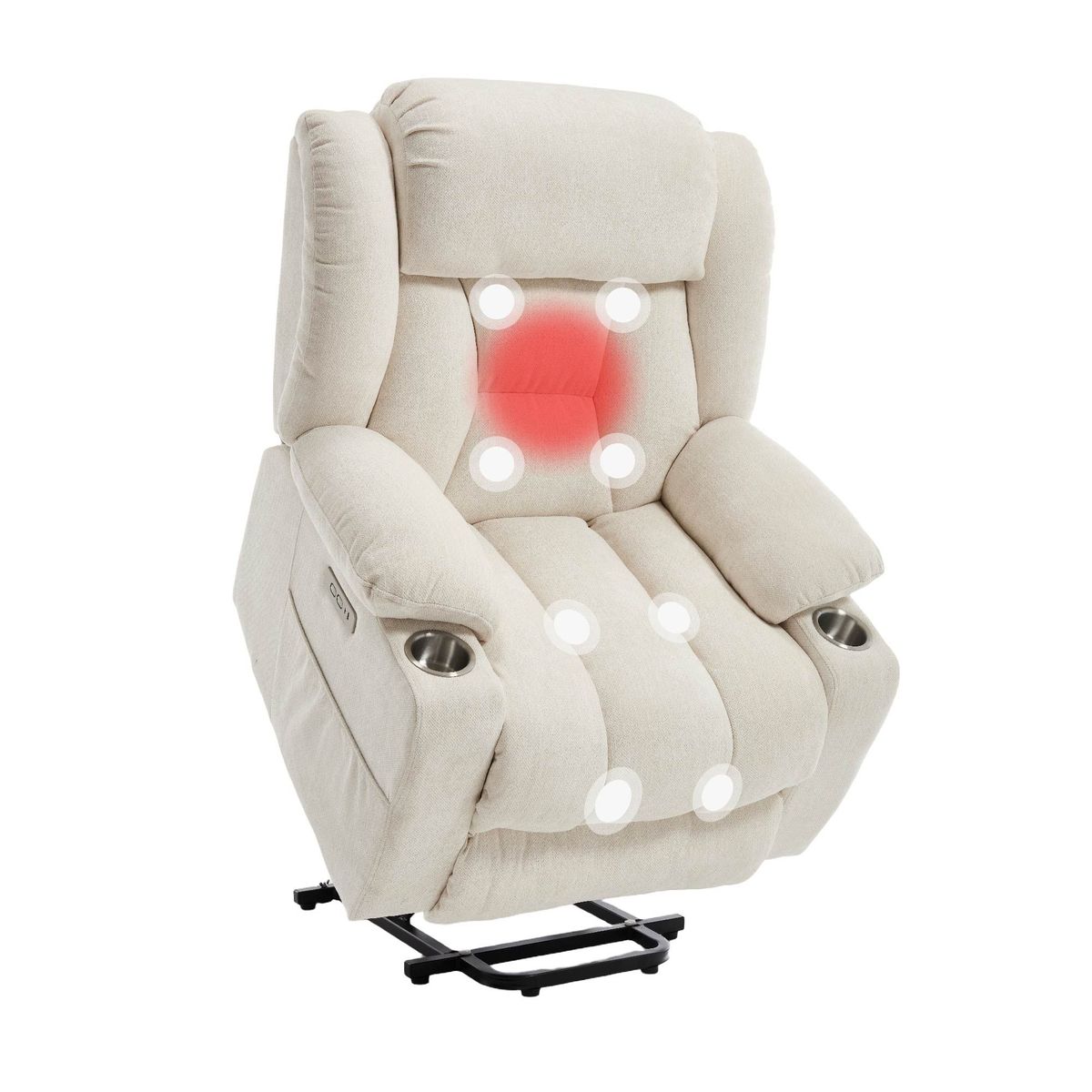Power Lift Recliner Chair For Elderly, Recliner Chair With Massage & Heat, Electric Leather Lift Recliner Chair For Living Room With Side Pocket, USB & Type-C Charge Port, Beige_maomaolike.com