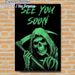 Grim Reaper Themed Painting Poster, Glow-in-the-dark Spooky Grim Reaper With "See You Soon" Text Poster, Unique Dark Gothic Style For Home Wall Decor_maomaolike.com