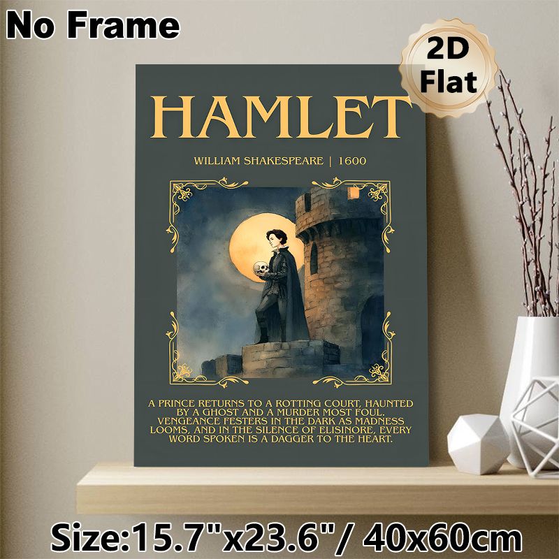 Hamlet Themed Painting Poster, Vintage Watercolor Style Hamlet & Castle Scene Poster, Timeless Literary Decor, Ideal For Study, Living Room And_maomaolike.com