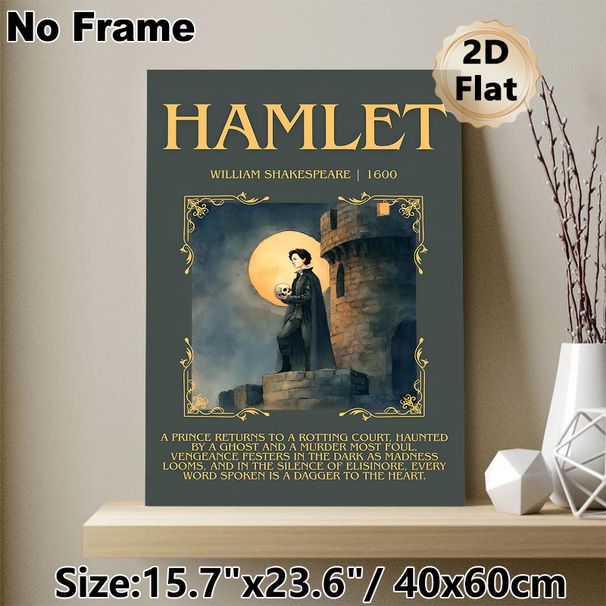 Hamlet Themed Painting Poster, Vintage Watercolor Style Hamlet & Castle Scene Poster, Timeless Literary Decor, Ideal For Study, Living Room And_maomaolike.com