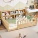 A Full-sized Wooden Floor Bed With A Fence-style Guardrail, Featuring A Side Storage Decorative Function, And Its Color Is Natural_maomaolike.com