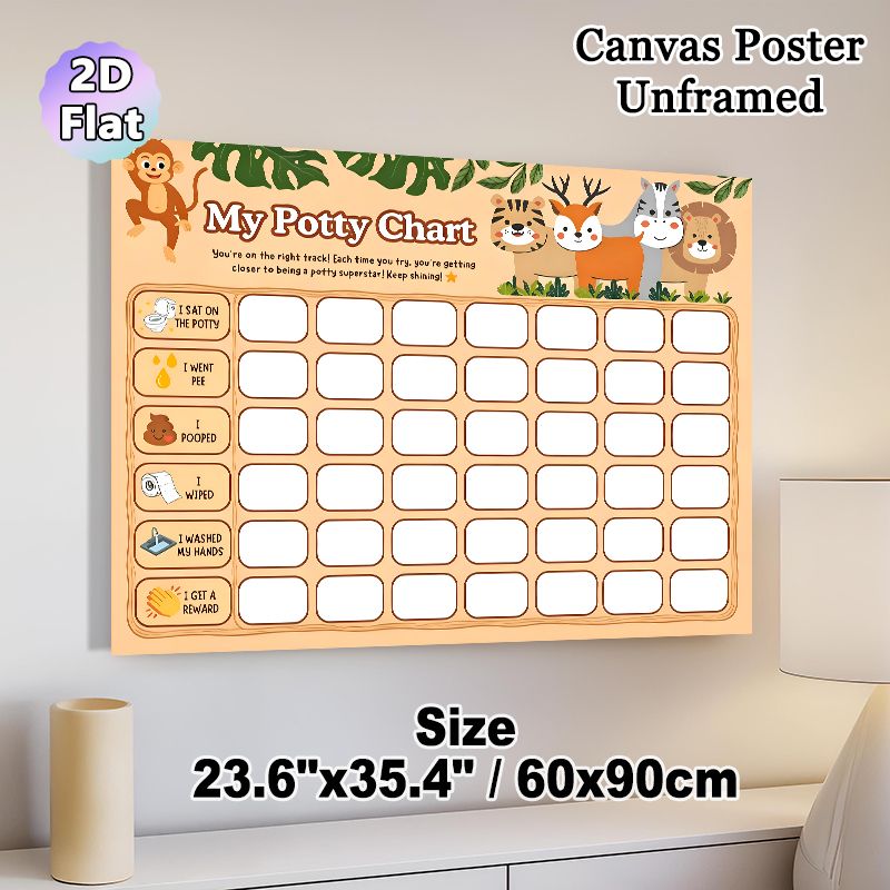 Jungle Animal Potty Training Chart Painting Poster, Cute Cartoon Jungle Creatures Illustration Poster, Assists With Potty Training Progress Tracking_maomaolike.com