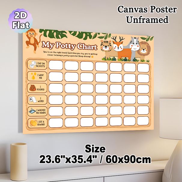 Jungle Animal Potty Training Chart Painting Poster, Cute Cartoon Jungle Creatures Illustration Poster, Assists With Potty Training Progress Tracking_maomaolike.com