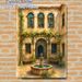 Mediterranean Courtyard Painting Poster, Soft Watercolor Style Charming Courtyard With Fountain & Vine Pergola Poster, Warm Tranquil Decor Ideal For_maomaolike.com