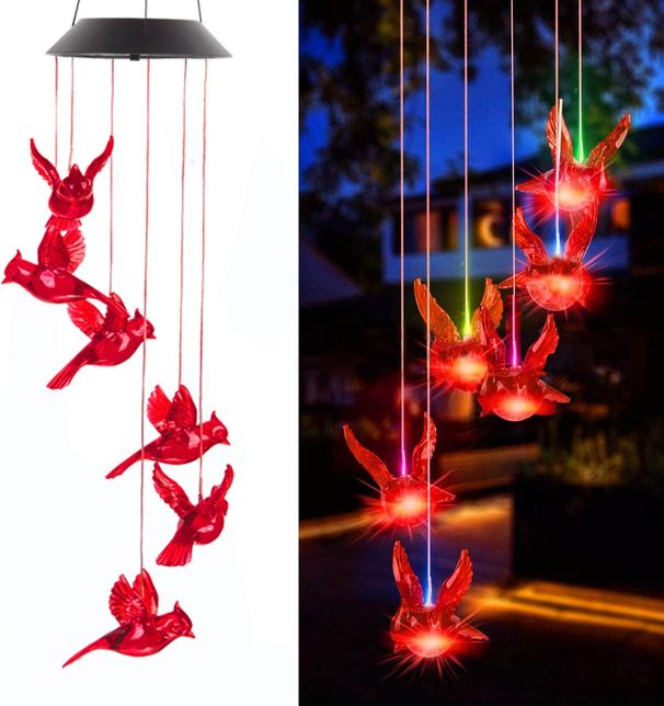1PC Outdoor Solar Flaming Bird Wind Chime Lights, Outdoor Decorative Colorful Solar Wind Chimes, Co_maomaolike.com