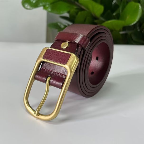 HOT Men's first-layer cowhide belt, simple, fashionable and trendy, gift-giving, genuine leather belt with copper buckle_maomaolike.com