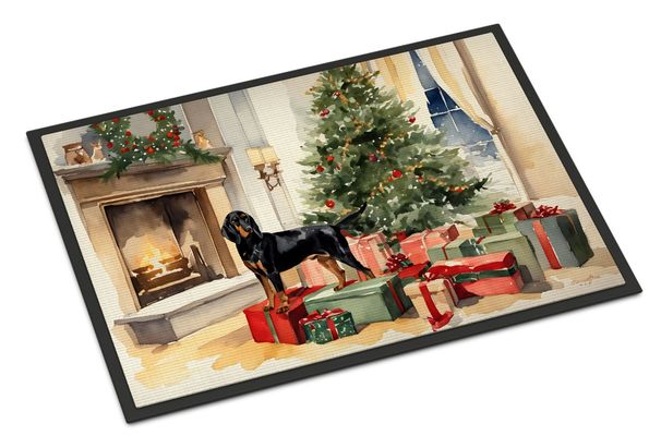 Black And Tan Coonhound Cozy Christmas Doormat Front Door Mat Indoor Outdoor Rugs For Entryway, Non Slip Washable Low Pile, 24H X 36W_maomaolike.com