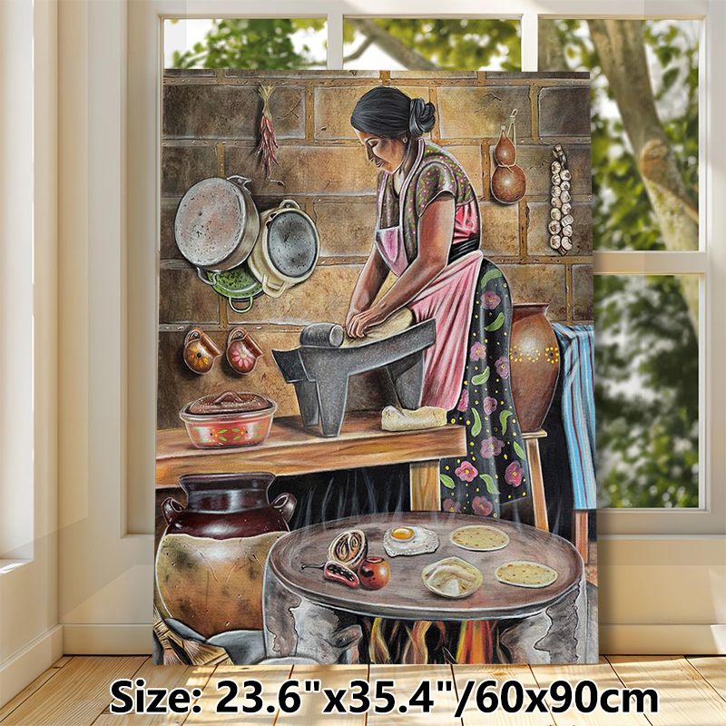 Traditional Kitchen Scene Painting Poster, Vibrant Realistic Rustic Culinary Scene Poster, Captures Warm Daily Cooking Moments, Ideal For Home Kitchen_maomaolike.com