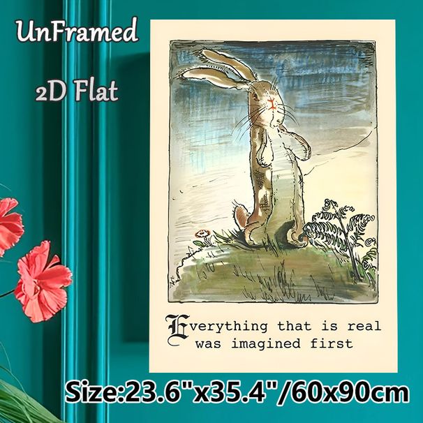 Vintage Rabbit Painting Poster, Rustic Hand-drawn Bunny With Fern And Inspirational Quote Poster, Thought-provoking Wall Decor, Suitable For Living_maomaolike.com