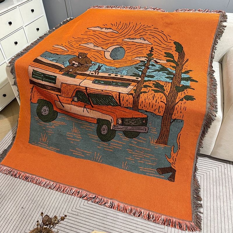 American Retro Bright Color Cartoon Abstract Cotton Thread Single Seat Sofa Throw Blanket Wall Decoration Tapestry_maomaolike.com