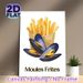 Moules Frites Painting Poster, Vibrant Cartoon-style Mussels & Crispy Fries Poster, Eye-catching Food Artwork Ideal For Kitchen, Dining Room And_maomaolike.com