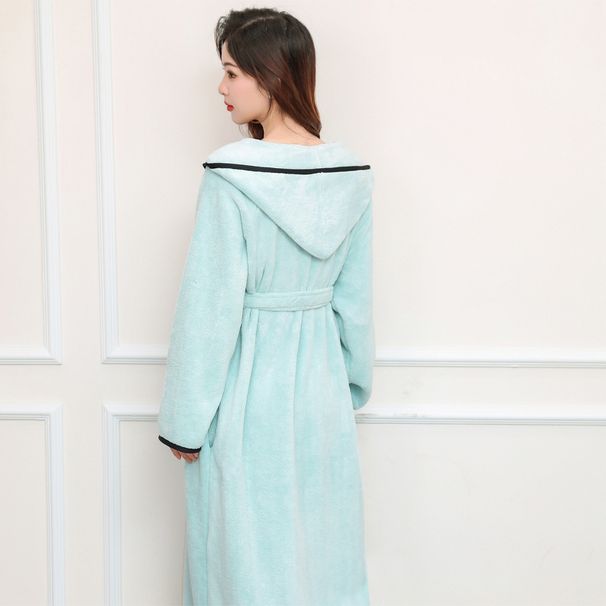 Winter Fleece Bathrobe For Women & Couples - Ultra Soft Coral Fleece Long Sleeve Hooded Bathrobe Thick & Absorbent Loungewear For Home & Spa_maomaolike.com
