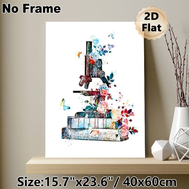 Floral Microscope Painting Poster, Vibrant Watercolor Style Poster, Artistic Design With Blooming Flowers And Butterflies, Ideal For Study Room_maomaolike.com