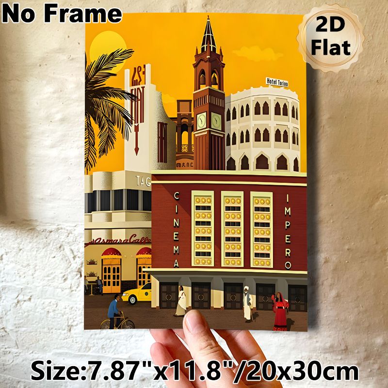 Vintage Urban Street Scene Painting Poster, Vibrant Retro Flat-style Cityscape Poster, Nostalgic Urban Charm With Iconic Buildings, Ideal For Living_maomaolike.com