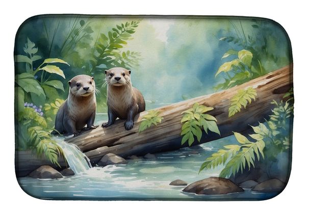 River Otters At Play Dish Drying Mat Absorbent Dish Drying Mat Pad For Kitchen Counter Dish Drainer Mat For Countertop, 14 X 21", Multicolor_maomaolike.com