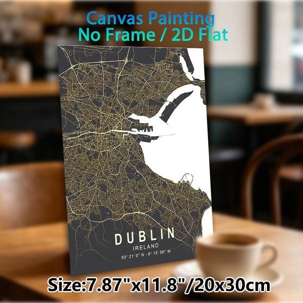 Dublin City Map Painting Poster, Sleek Minimalist Dark-toned Golden Line Map Poster, Clear Urban Layout Display, Ideal For Home Office & Living Room_maomaolike.com