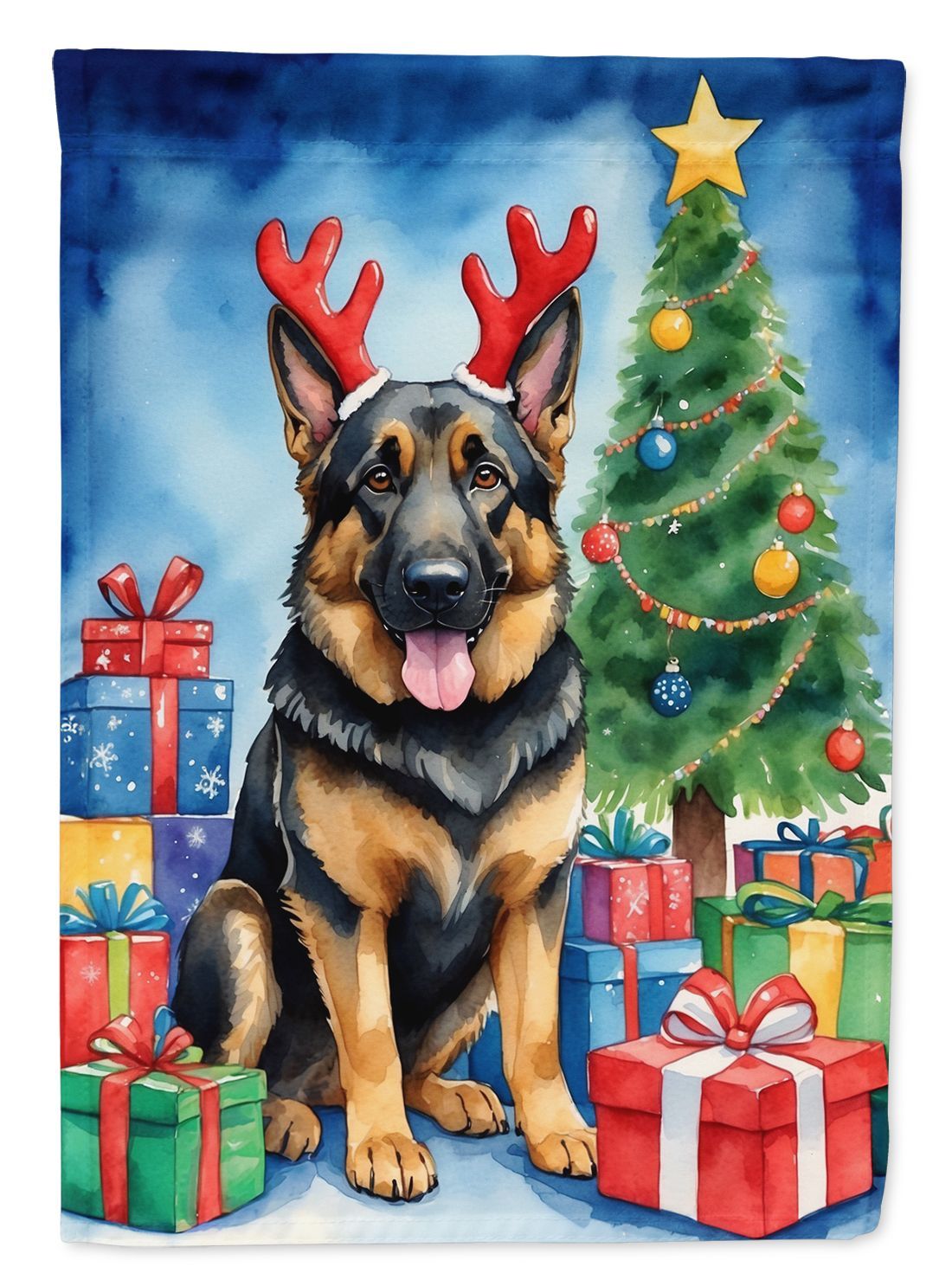 German Shepherd Christmas Reindeer House Flag Large Porch Sleeve Pole Decorative Outside Yard Banner Artwork Wall Hanging, Polyester, House Size, Multicolor_maomaolike.com