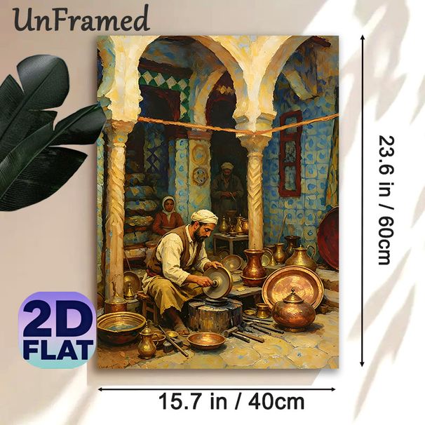 Copper Artisan Workshop Painting Poster, Rich-toned Realistic Oil Painting Poster, Cultural Craft Studio Scene Decor Ideal For Living Room, Study_maomaolike.com