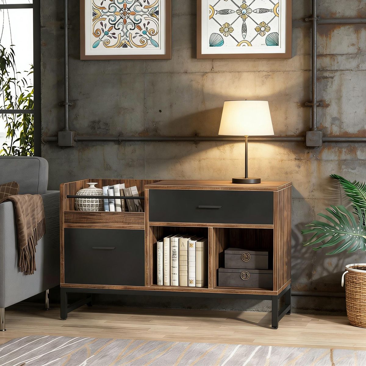 File Cabinet, Rustic Lateral Filing Cabinet With 2 Drawers_maomaolike.com