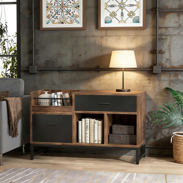 File Cabinet, Rustic Lateral Filing Cabinet With 2 Drawers_maomaolike.com