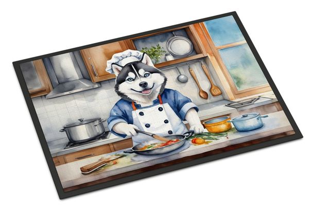 Siberian Husky The Chef Doormat Front Door Mat Indoor Outdoor Rugs For Entryway, Non Slip Washable Low Pile, 24H X 36W_maomaolike.com