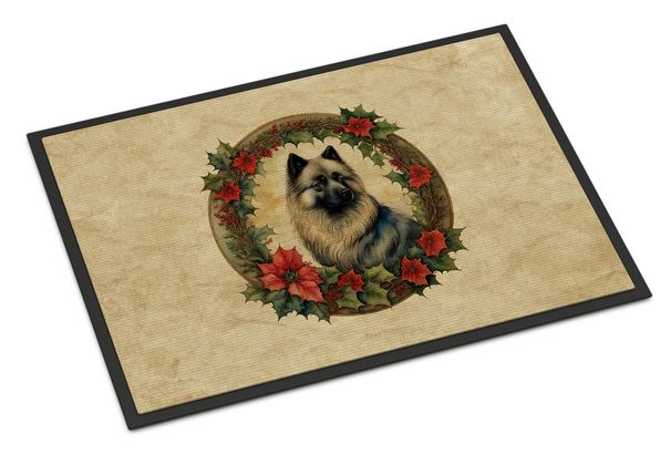 Keeshond Christmas Flowers Doormat Front Door Mat Indoor Outdoor Rugs For Entryway, Non Slip Washable Low Pile, 24H X 36W_maomaolike.com