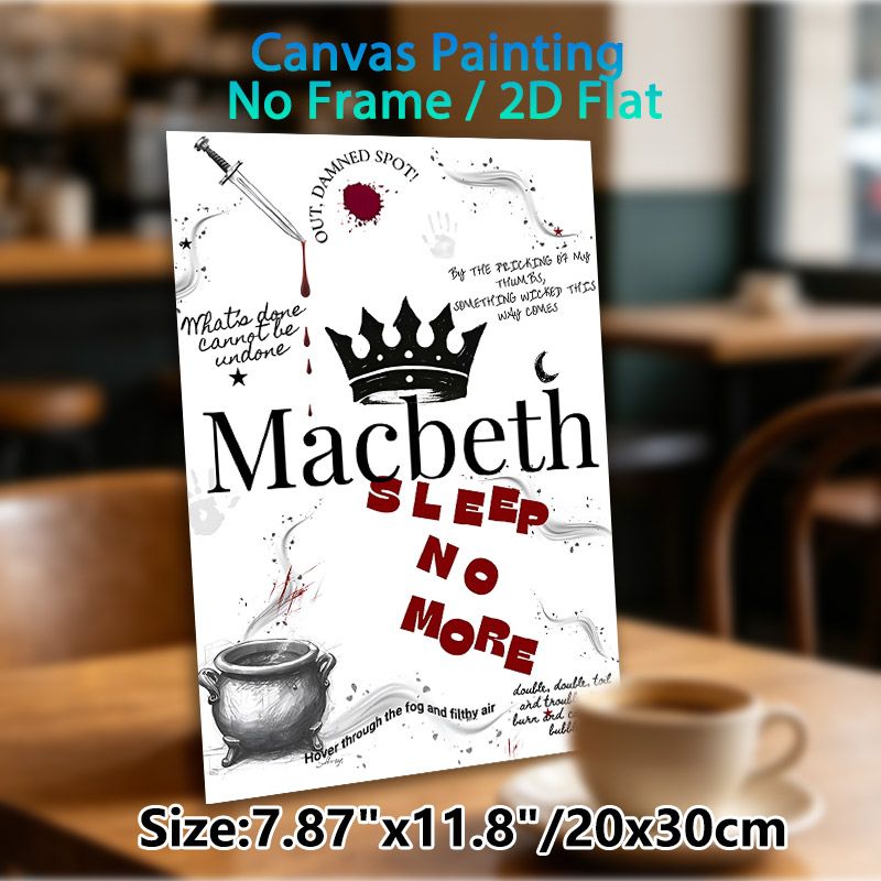 Macbeth Themed Painting Poster, Dark Gothic Literary Art Poster, Showcases Iconic Quotes & Symbolic Elements, Ideal For Study And Literary_maomaolike.com