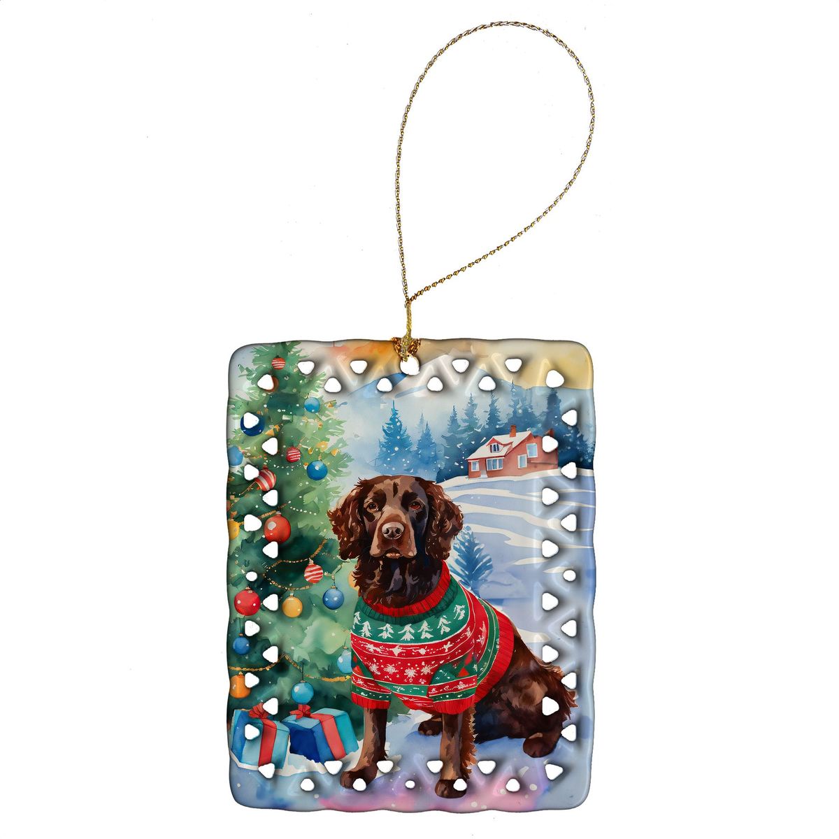 American Water Spaniel Christmas Porcelain Ornament Christmas Tree Hanging Decorations For Home Christmas Holiday, Rectangle, Gift, Multicolor_maomaolike.com
