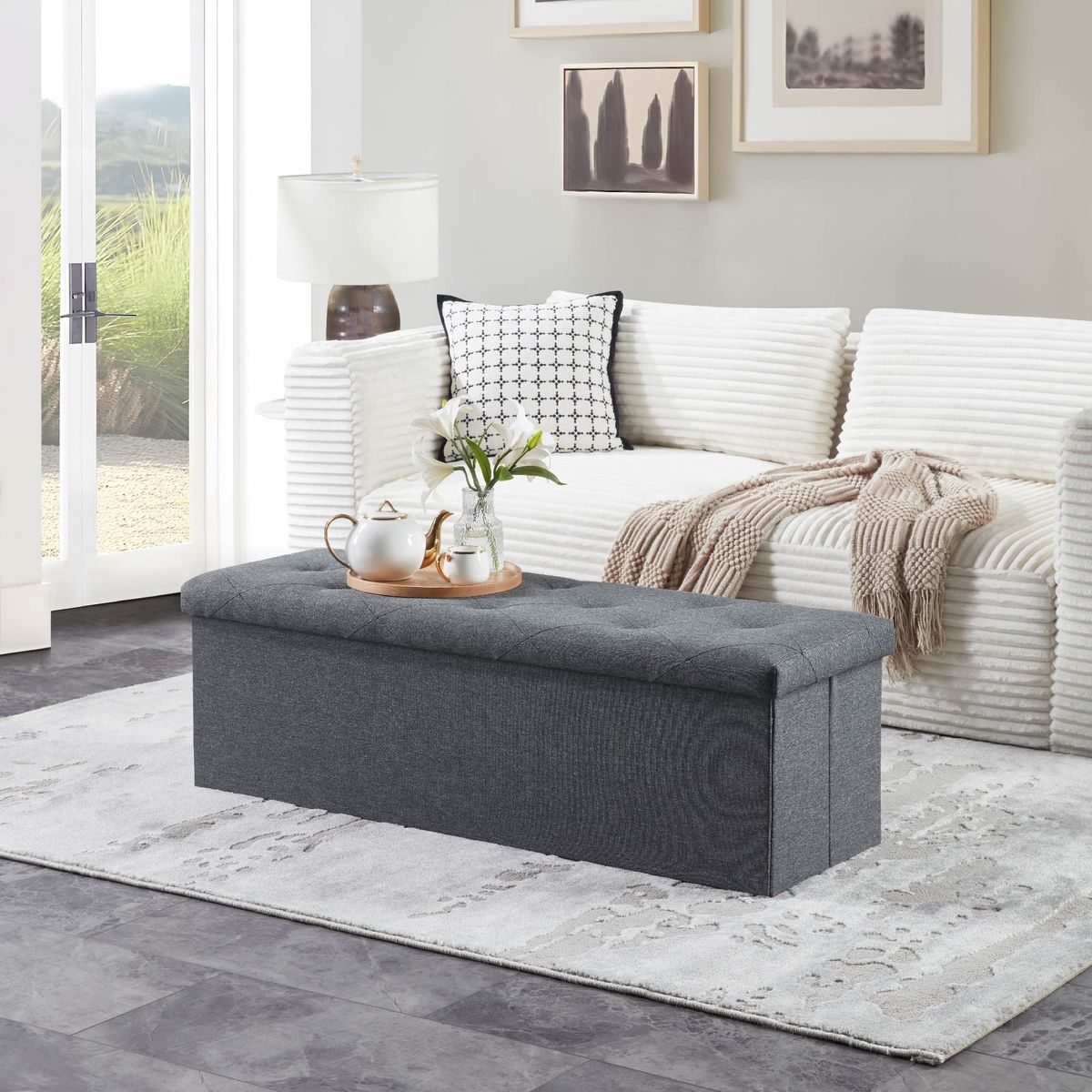 Folding Storage Ottoman Bench, Ottoman Foot Rest, End Of Bed Bench, Storage Chest, With Flipping Lid, For Living Room, Bedroom, Entryway, 47 Inches, Gray_maomaolike.com