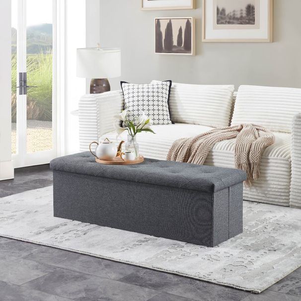 Folding Storage Ottoman Bench, Ottoman Foot Rest, End Of Bed Bench, Storage Chest, With Flipping Lid, For Living Room, Bedroom, Entryway, 47 Inches, Gray_maomaolike.com