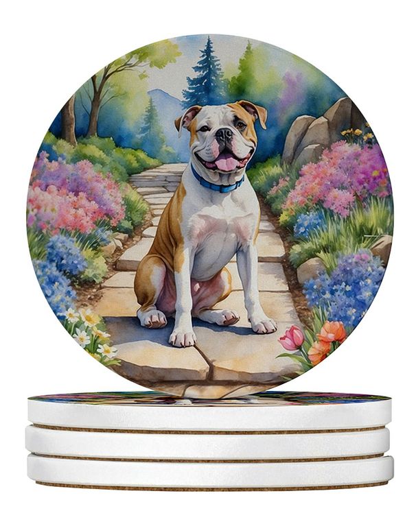 American Bulldog Spring Garden Large Sandstone Coasters Pack Of 4 Absorbent Round Coasters Decor Gifts For Men Or Women, 4 In, Multicolor_maomaolike.com