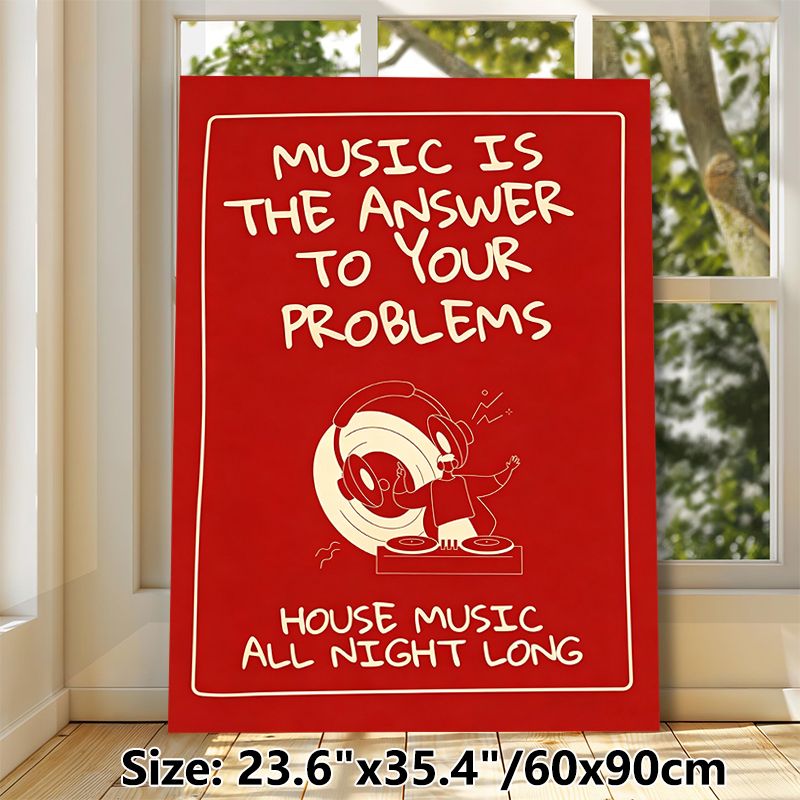 House Music Themed Painting Poster, Vibrant Red Minimalist Style Poster, Inspiring Music Quote With DJ Graphic, Ideal For Music Studio, Living Room_maomaolike.com