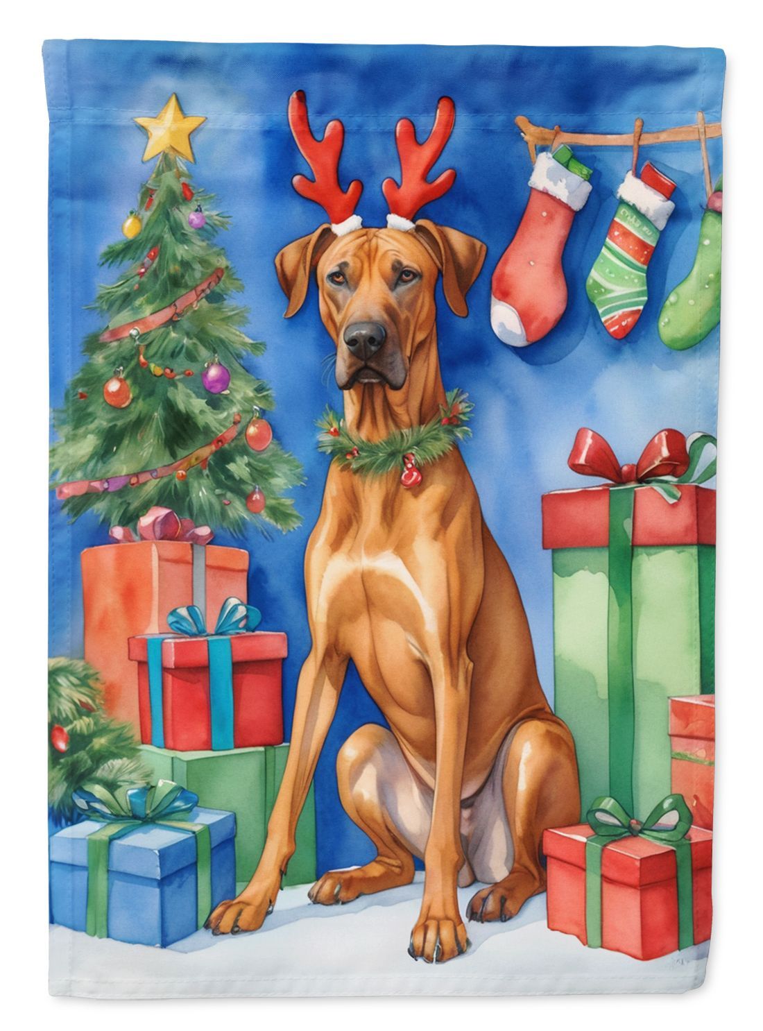 Rhodesian Ridgeback Christmas Reindeer House Flag Large Porch Sleeve Pole Decorative Outside Yard Banner Artwork Wall Hanging, Polyester, House Size, Multicolor_maomaolike.com