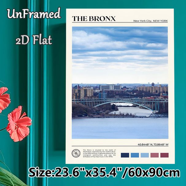 The Bronx Cityscape Painting Poster, Serene Urban Scenic Poster, Captivating NYC Borough View With Minimalist Typographic Details, Ideal For Home_maomaolike.com