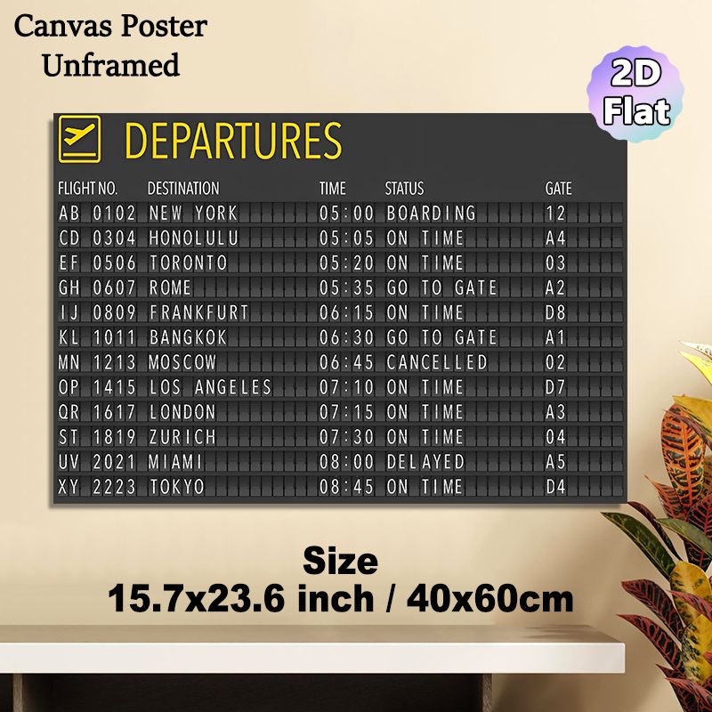 Airport Departures Board Painting Poster, Vintage Flip-Style Flight Info Poster, Unique Travel-themed Decor Suitable For Home Office, Living Room_maomaolike.com