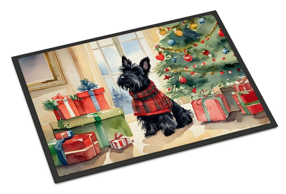 Scottish Terrier Cozy Christmas Doormat Front Door Mat Indoor Outdoor Rugs For Entryway, Non Slip Washable Low Pile, 24H X 36W_maomaolike.com