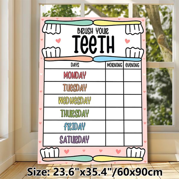 Brush Your Teeth Weekly Tracking Chart Painting Poster, Colorful Cute Illustrated Poster, Practical Tool To Monitor Morning & Evening Teeth Brushing_maomaolike.com