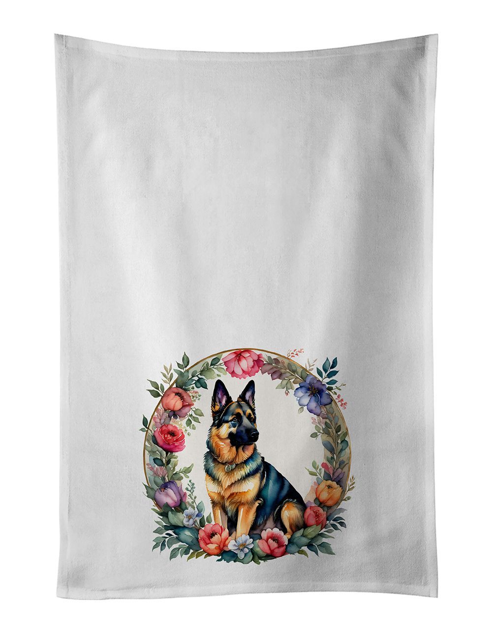 German Shepherd And Flowers Kitchen Towel Set Of 2 White Dish Towels Decorative Bathroom Hand Towel For Hand, Face, Hair, Yoga, Tea, Dishcloth, 19 X 28", White_maomaolike.com
